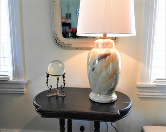 Vintage MCM Ceramic Ginger Jar Lamp, Retro Marbleized Lustreware, 18"