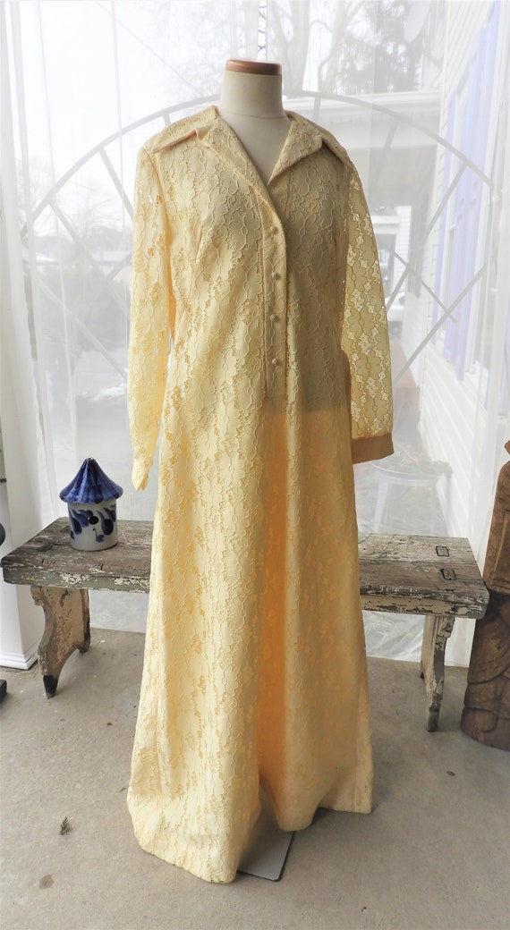 Vtg 1960's Alencon Lace Yellow Maxi Dress, Vtg Ye… - image 5