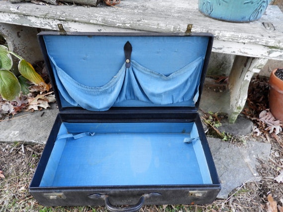 Vtg Leather Suitcase, Vtg Luggage, Black Leather … - image 8