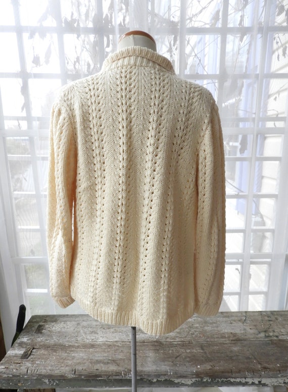 Vtg White Knit Cardigan Sweater|Vtg Ladies Hand K… - image 5