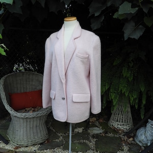 Vtg 1990&#39;s Lt Pink Boiled Wool Blazer|Damska różowa wełniana kurtka|Vtg Eagles Eye Classic Wool Blazer sz M/L