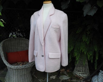 Vintage 90s Pink Boiled Wool Blazer | Classic Knit Trim | Eagles Eye sz S/M