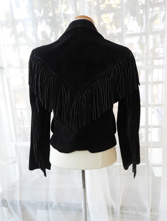 Vtg Ladies Black Suede Short Fringed Jacket|Vtg W… - image 5