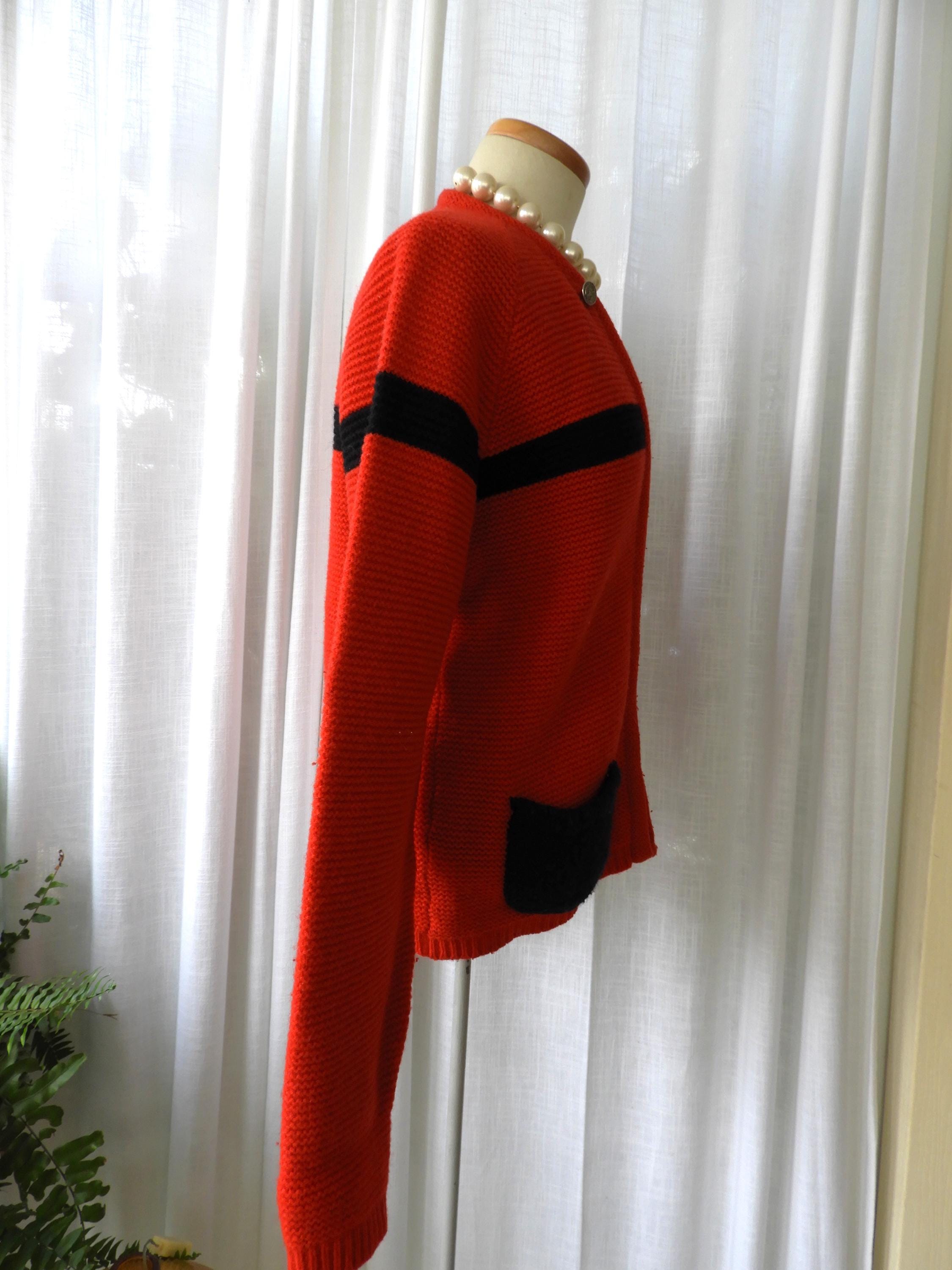 Vintage 1960s Jantzen Knit Cardigan Red Black Stripe Zip Front S/M