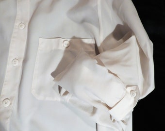 Vintage 80s White Polyester Blouse, Shoulder Pads, Size 12