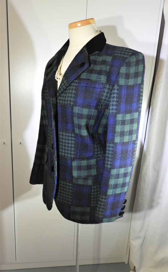 1980's Blue Green Plaid Blazer, Vtg Ladies Should… - image 4