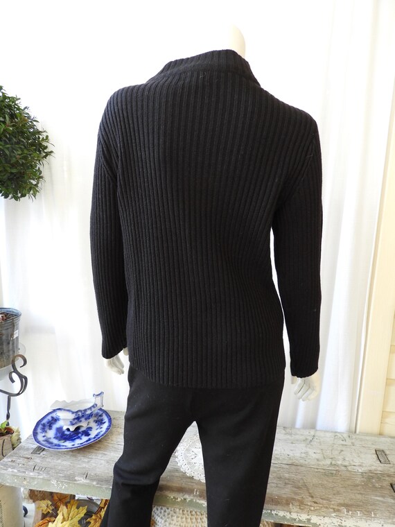 Vtg BOHO Suede Patchwork Knit Jacket Black Browns… - image 4