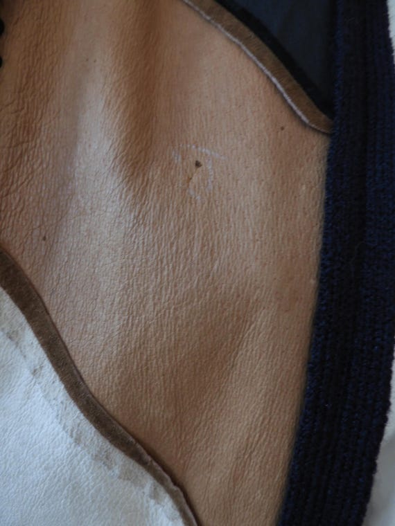 Vtg BOHO Suede Patchwork Knit Jacket Black Browns… - image 11