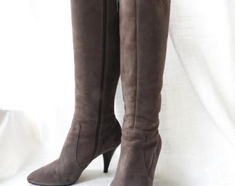 VTG 90er Jahre Stiefel Grau Wildleder Kniehoch |