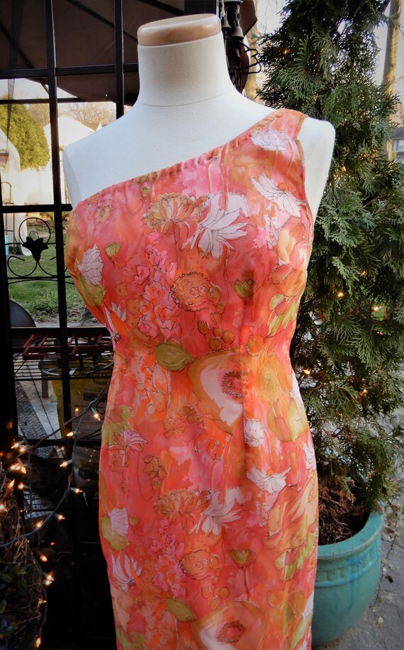 Vtg Orange Grecian Dress, Nylon Scarf Dress, Pink… - image 8