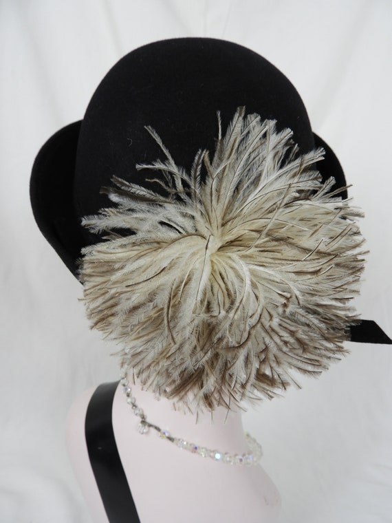 Vtg 1940's Black Felted Ladies Feather Hat, Vtg G… - image 5