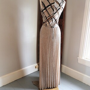Vtg 1970's Bronze Metallic Gown, Vtg Retro Formal Dress & Jacket, Vtg Leslie Fay Geometric Pleated Gown sz M/L image 9