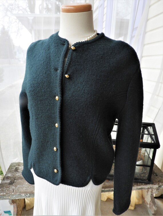 Vtg Ladies Preppy Dark Green Wool Blazer|1980's B… - image 8