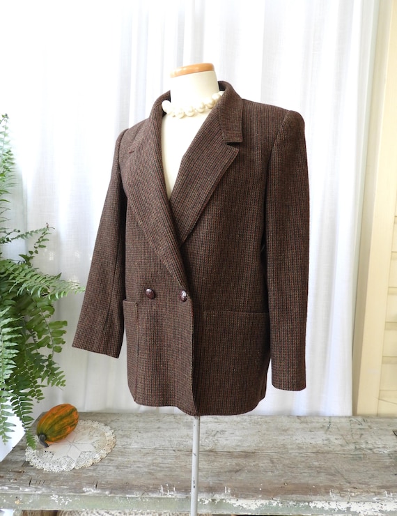 Vintage Brown Giorgio Sant'angelo Wool Tweed Blazer, 1980s Double