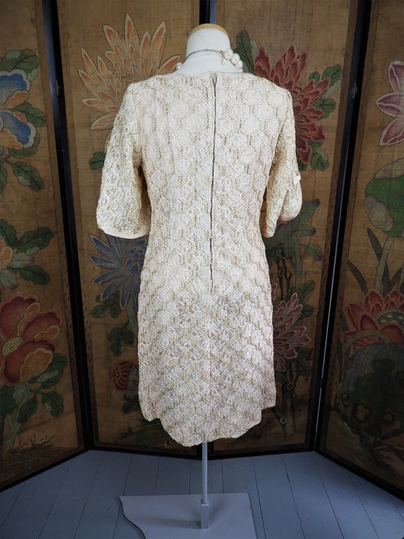 Vtg 1950's Beige Lace Embroidered Dress, Vtg Nude… - image 7