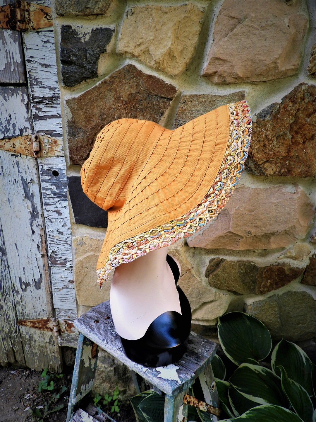 Vtg Orange Floppy Travel Hat Raffaello Bettini Italian  display picture 1