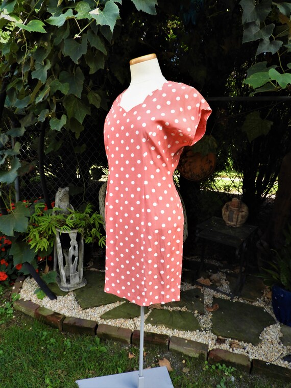 Peach Polka Dot Print Jester Dress