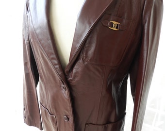 Vtg Ladies Burgundy Leather Blazer|Vtg Etienne Aigner Oxblood Blazer|1970's Ladies Leather Jacket sz M