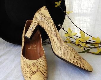 RARE 1970's Snakeskin Pumps Wider Heel Rosina Ferragamo Schiavone Made in Spain 7.5N