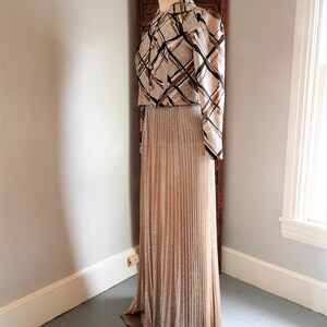 Vtg 1970's Bronze Metallic Gown, Vtg Retro Formal Dress & Jacket, Vtg Leslie Fay Geometric Pleated Gown sz M/L image 5