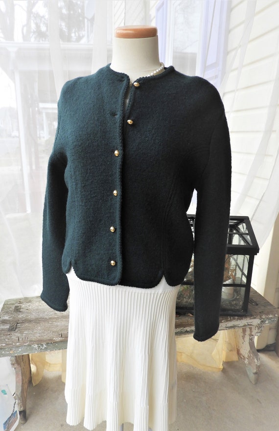 Vtg Ladies Preppy Dark Green Wool Blazer|1980's B… - image 2