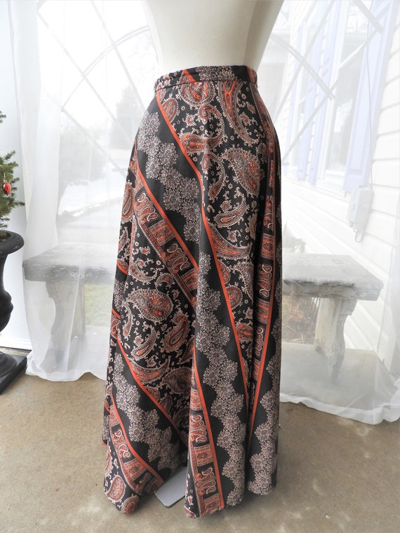 Vtg 1970's Black Paisley Floor Length Skirt, Vtg … - image 4