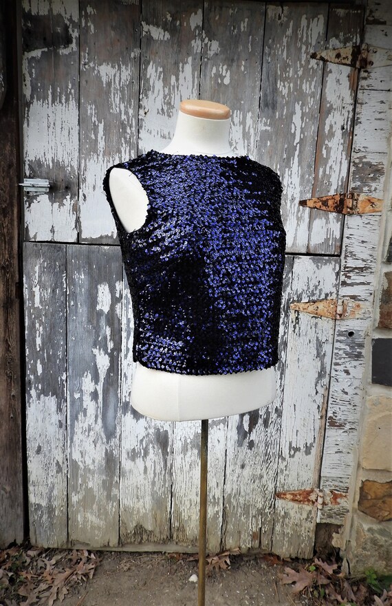 blue sequin tank top