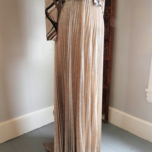 Vtg 1970's Bronze Metallic Gown, Vtg Retro Formal Dress & Jacket, Vtg Leslie Fay Geometric Pleated Gown sz M/L image 3