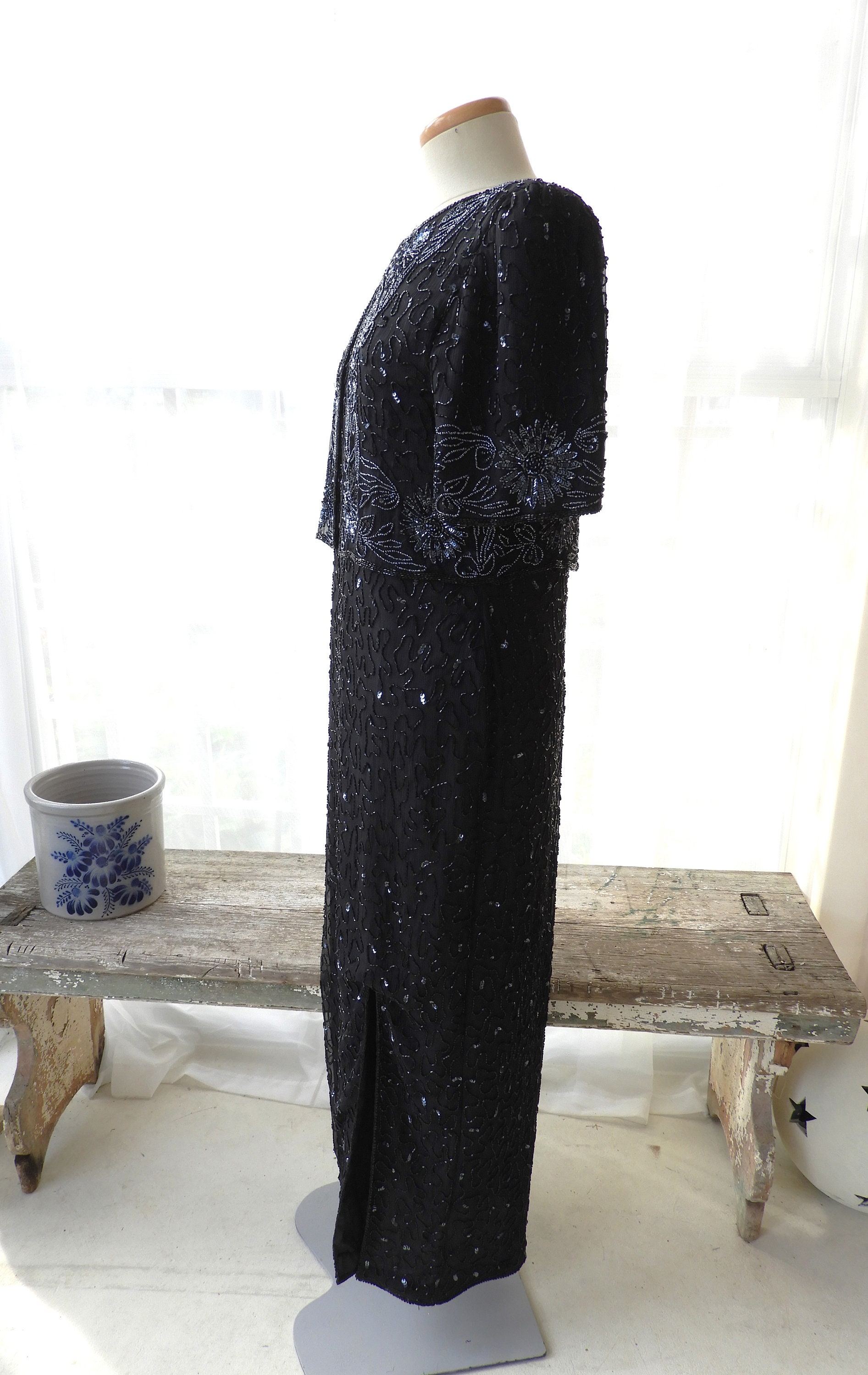 Vtg 1980's Black Beaded Floor Length Dress|vtg Brilliante by Vtg 1980's Black Beaded Floor Length Dress|vtg Brilliante by