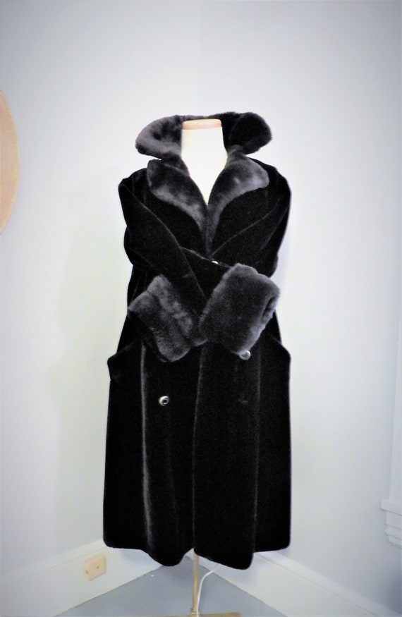 1970's Black Faux Bombshell Fur Coat, Vtg Borgazia