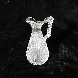 Vtg Hand Blown Clear Cruet|Vtg Detailed Vinegar Oil Cruet|Vtg Glass Handled Oil Container H 6&quot;