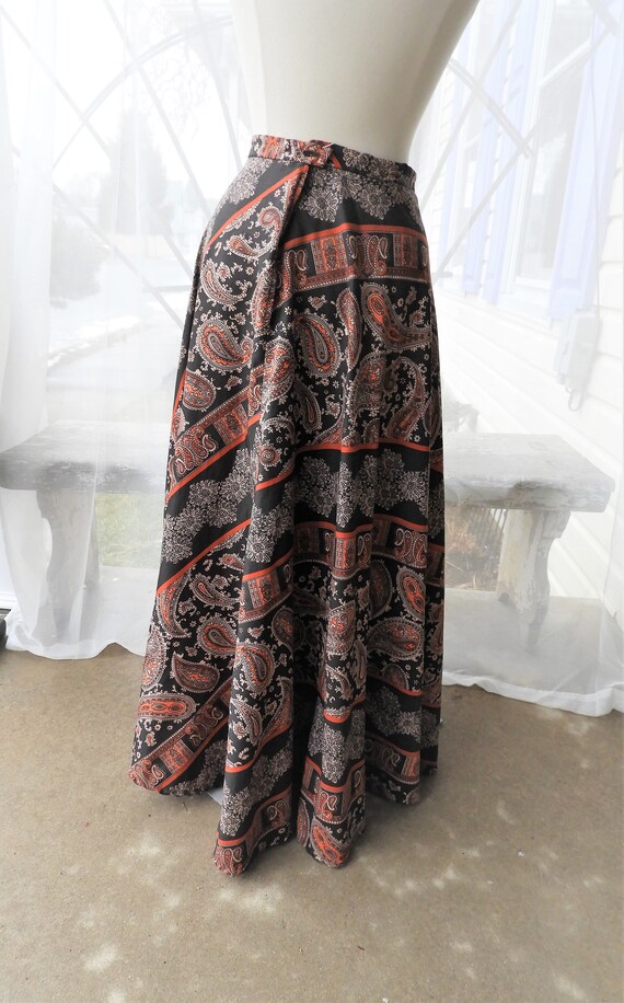 Vtg 1970's Black Paisley Floor Length Skirt, Vtg … - image 5