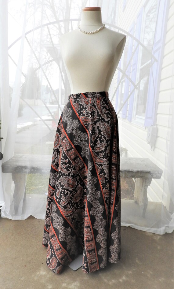 Vtg 1970's Black Paisley Floor Length Skirt, Vtg … - image 3