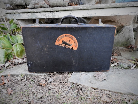 Vtg Leather Suitcase, Vtg Luggage, Black Leather … - image 1