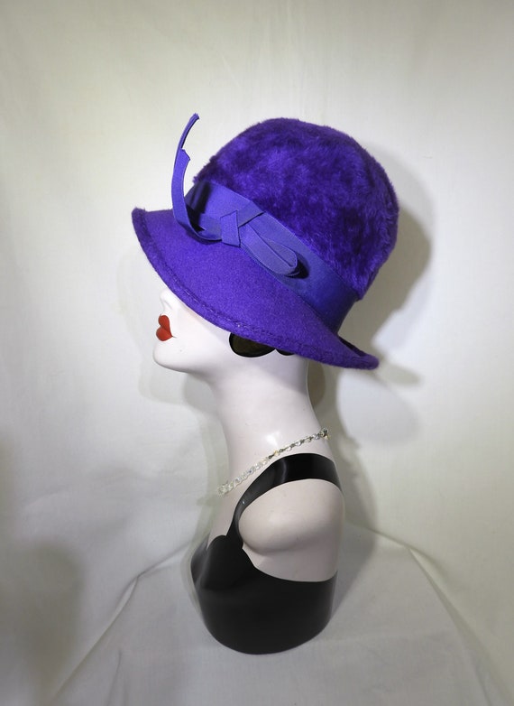 Vtg 1950's Purple Fedora Style Hat, Vtg Purple Fa… - image 4