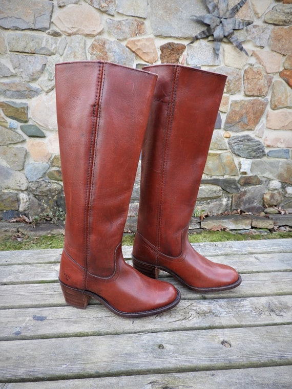 Vtg 1970's Frye Dark Brown Western Boots, Heeled … - image 2