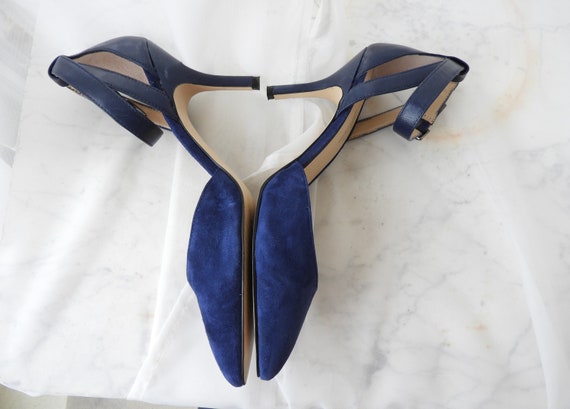 Vtg Ladies Blue Suede Stiletto Shoes|Vtg Ankle St… - image 4