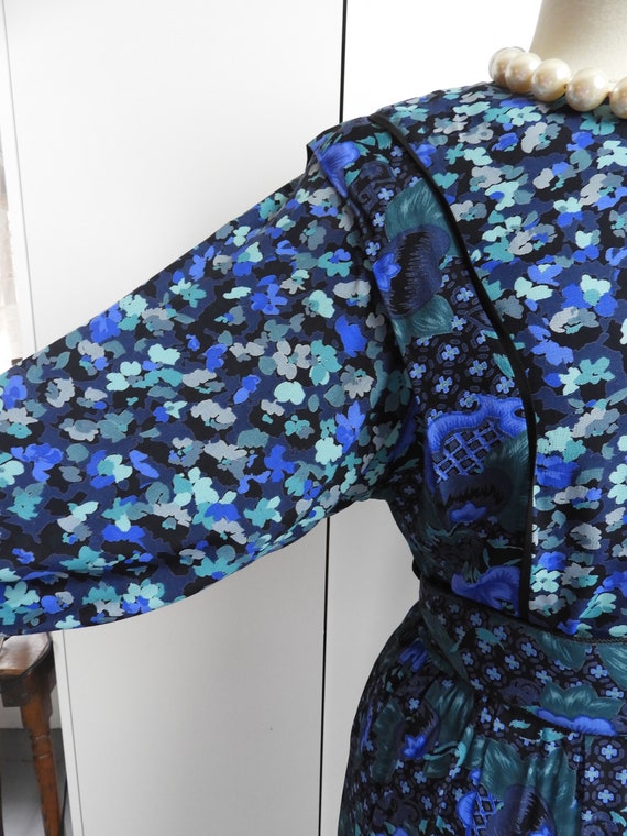 Vtg 1980's Floral Print Blue Rayon Dress, 1980's … - image 6