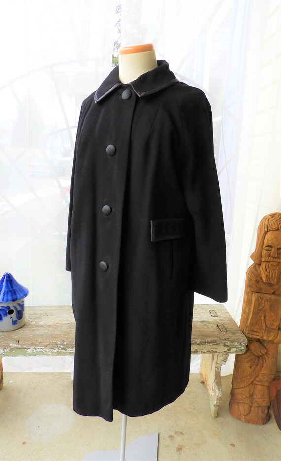 Vtg 1950's Black Cashmere A Line Ladies Coat, Vtg… - image 3
