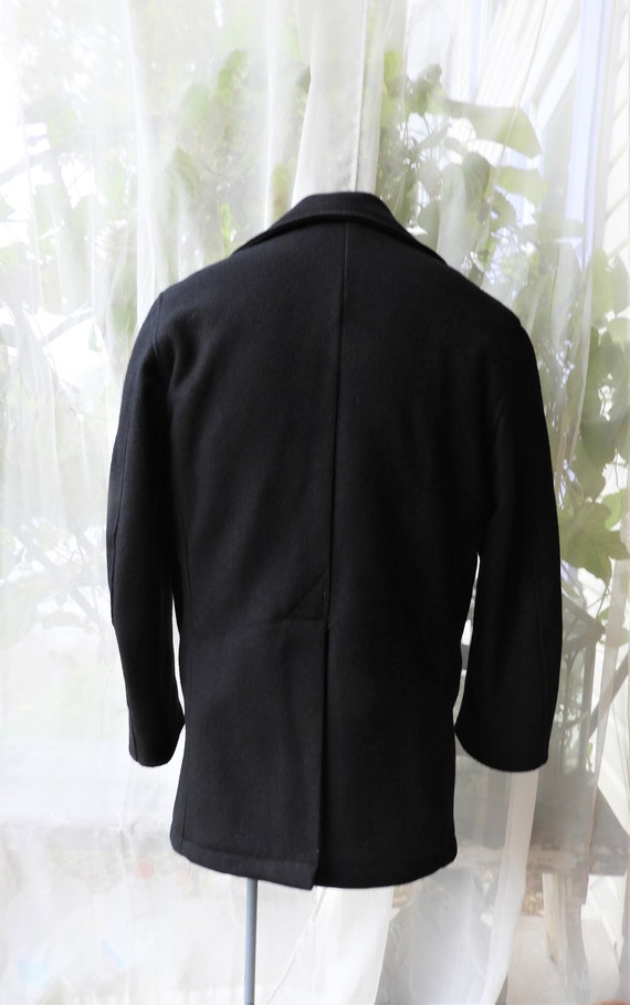 Vtg Black Wool Military Peacoat|Vtg Unisex Black … - image 5