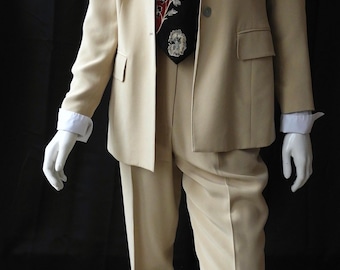 Traje de pantalón de 3 piezas de seda color gamuza vintage de los años 90, marca Jones NY, talla 4P.