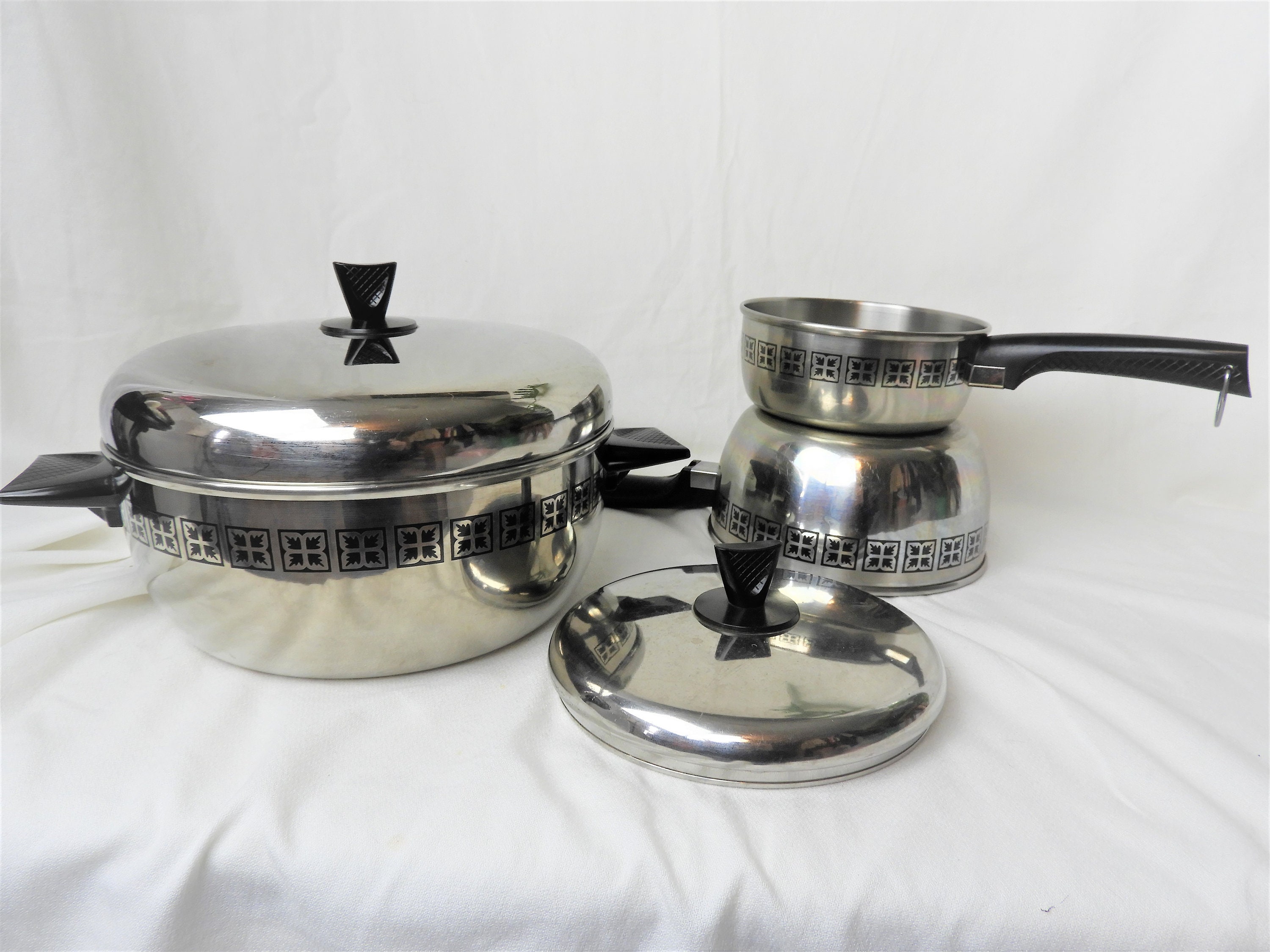 Vtg 1970's Stainless Cookware Set, Vtg 5 Piece Stainless