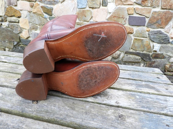 Vtg 1970's Frye Dark Brown Western Boots, Heeled … - image 9