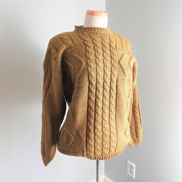 Vtg Ladies Woods & Gray Green Sweater, Vtg 1980's Acrylic Cable Knit Sweater, Vtg Olive LS Shoulder Pad Sweater sz M