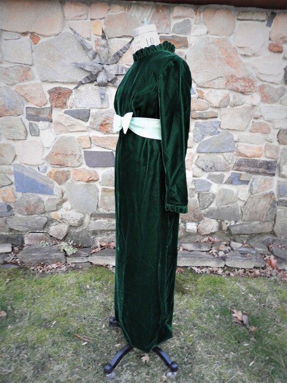 Vtg 1960's Green Velvet Dress, Vtg Maxi Misses Fo… - image 3