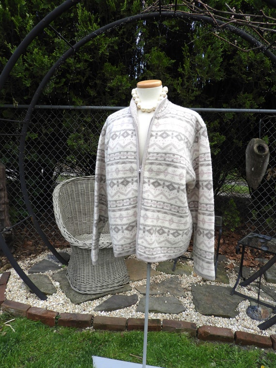 Vtg Pink White Brown Wool Fair Isles Cardigan|Vtg 