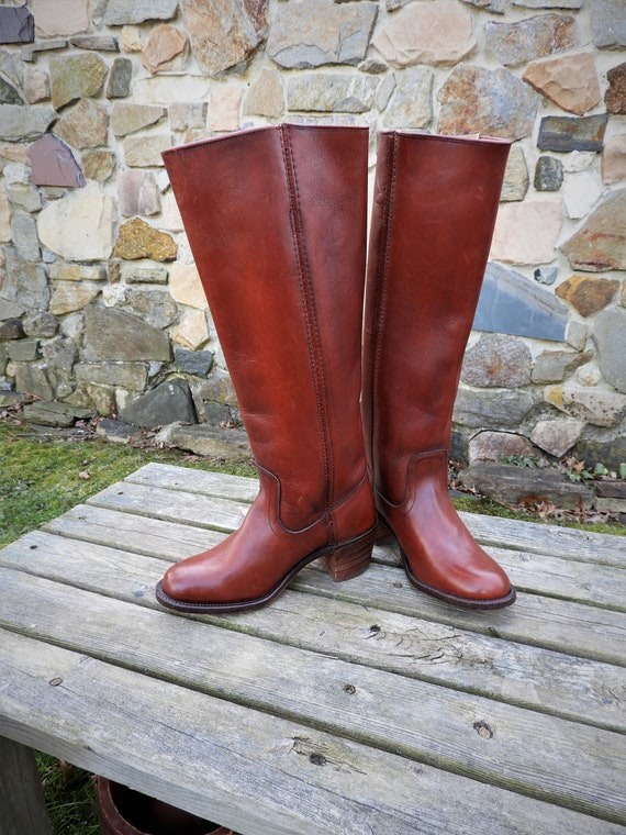 Vtg 1970's Frye Dark Brown Western Boots, Heeled … - image 1