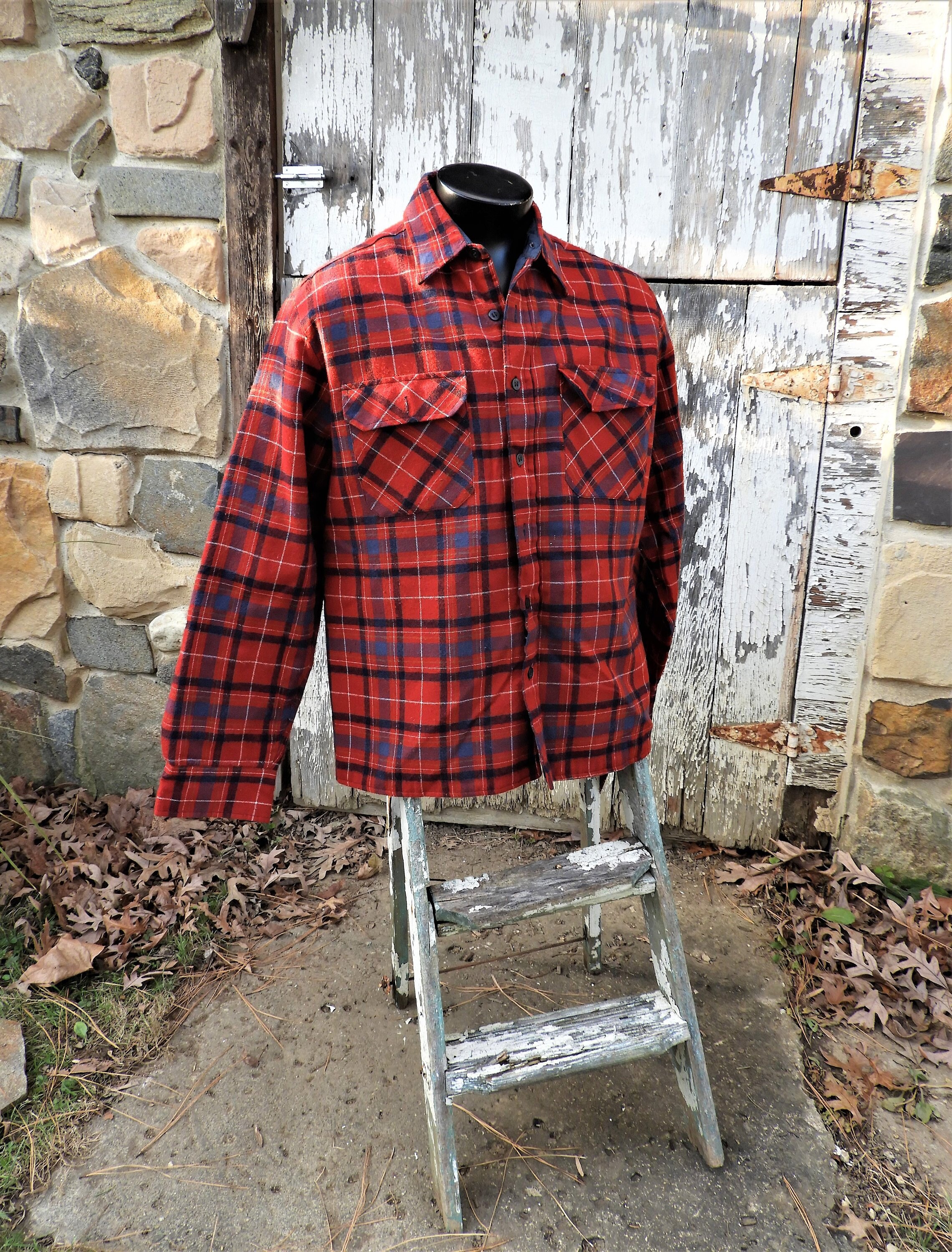 Vtg Mens Plaid Jacket Red Plaid Outdoor 