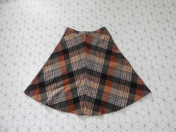 Vtg 1970's Wool Brown Orange Plaid Skirt|Vtg Cent… - image 9