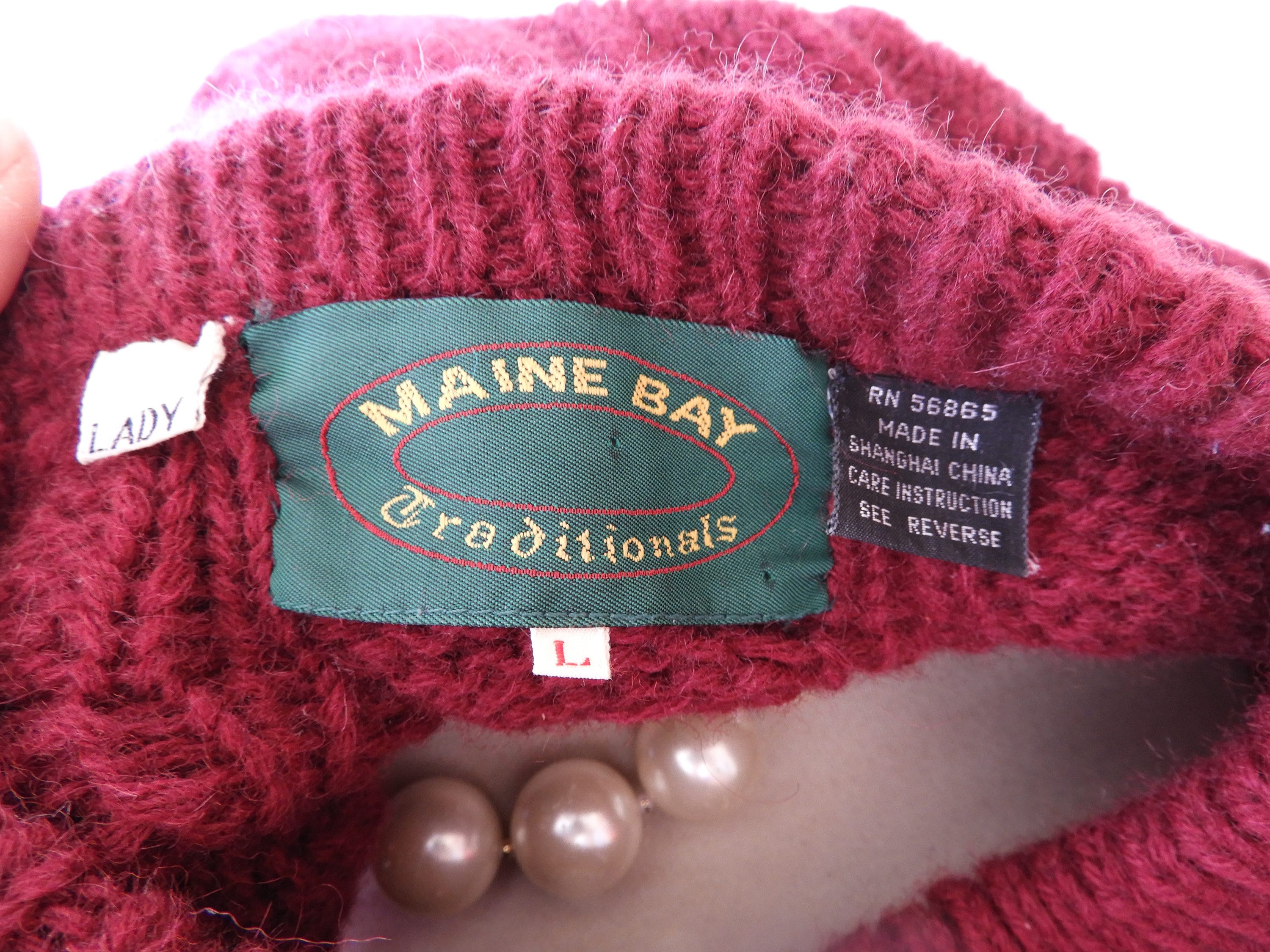Vtg 1990's Ladies Ruby Red Wool Sweater|vtg Maine Bay